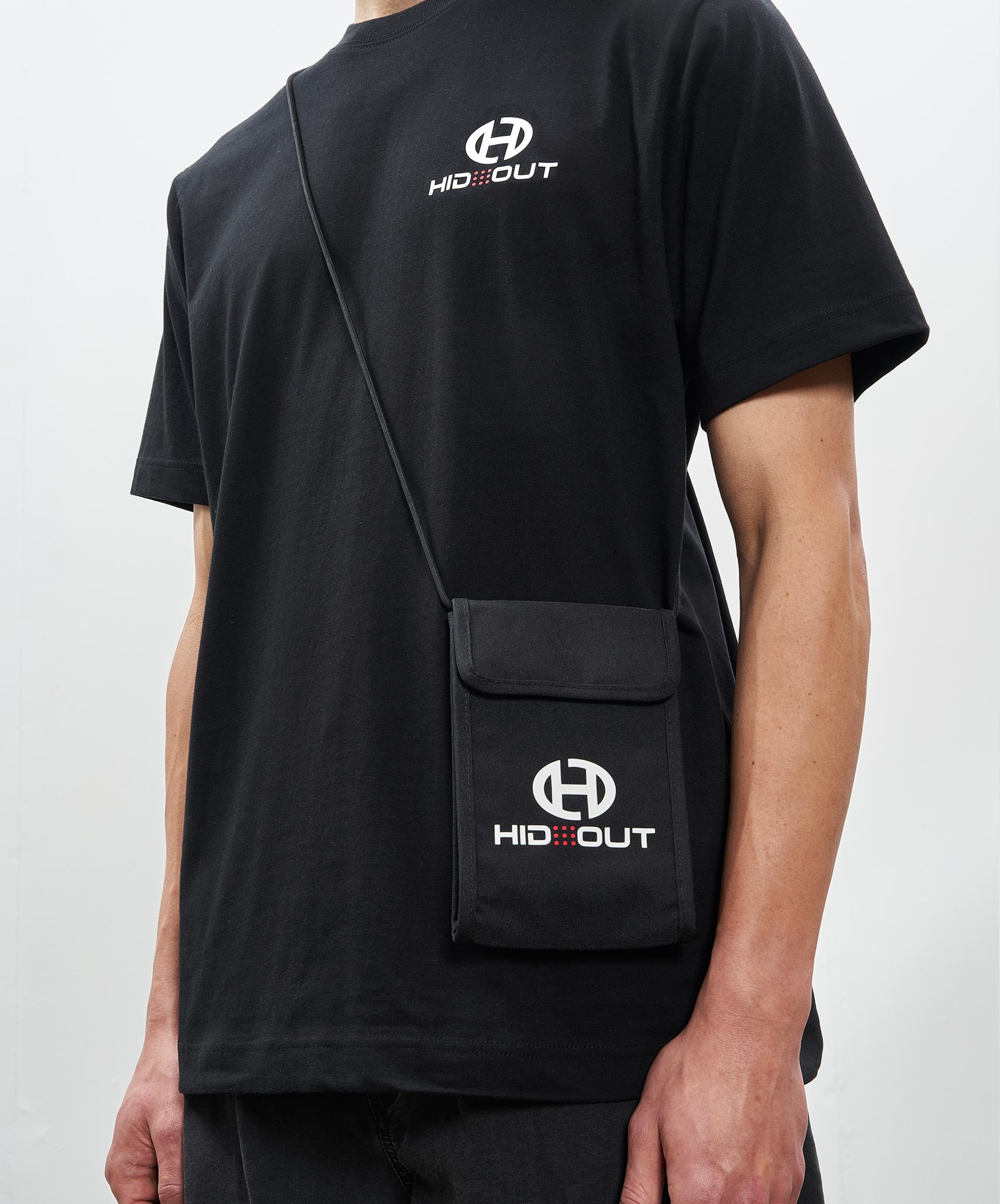 Hidden Hideout Phone Pouch in Black on model