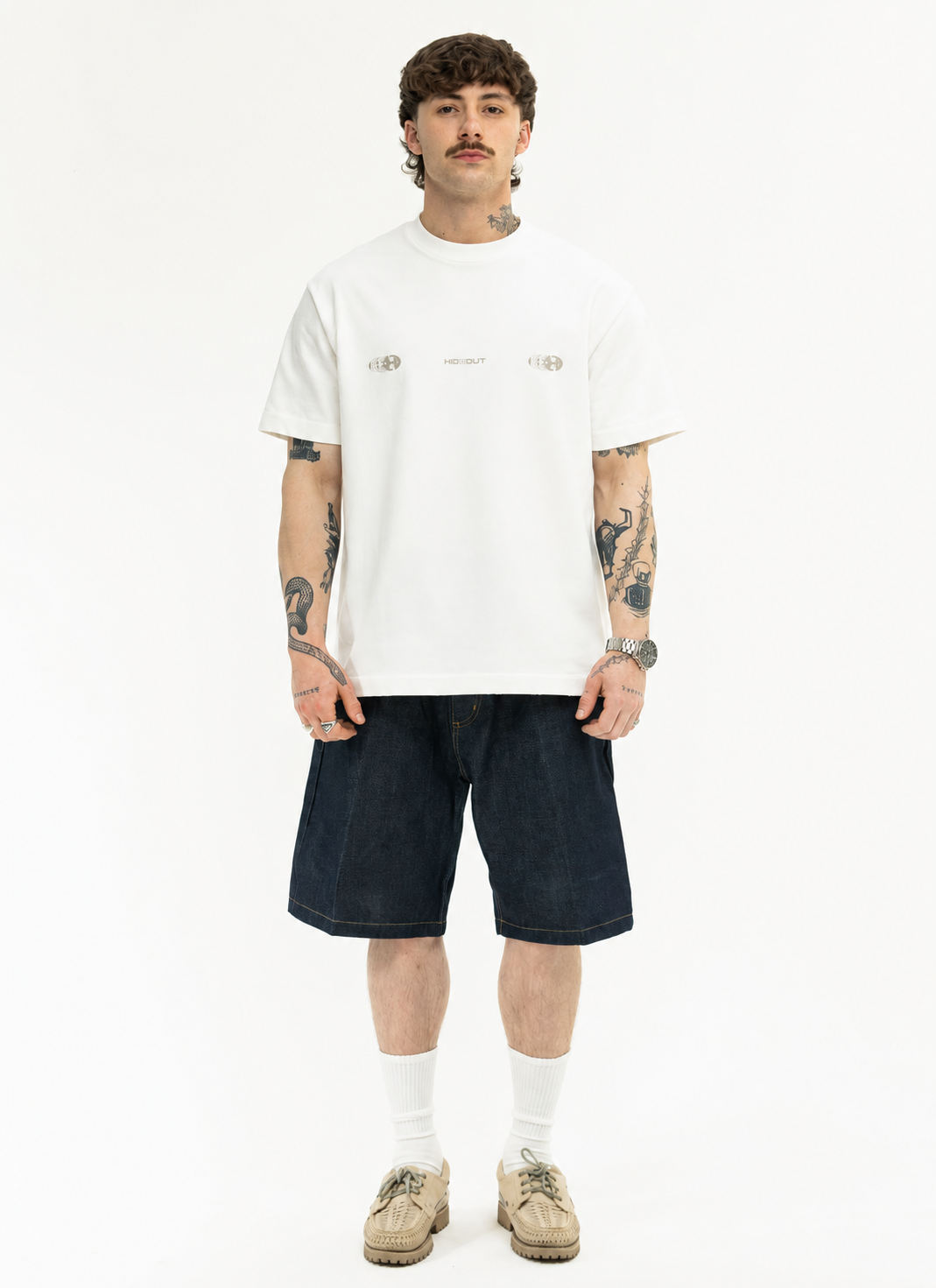 SHADOW T-SHIRT -WHITE/L.GREIGE