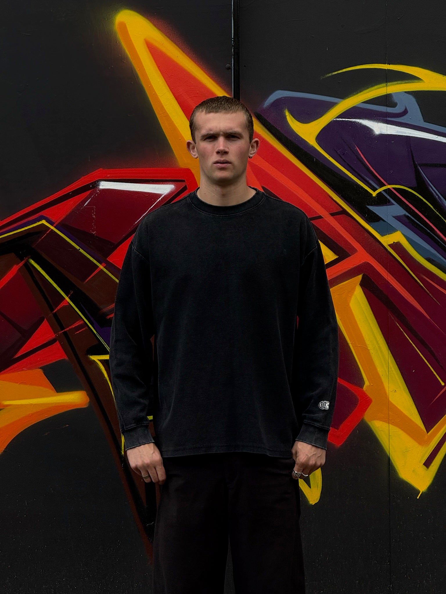 MATRIX WAFFLE L/S T-SHIRT-WASHED BLACK